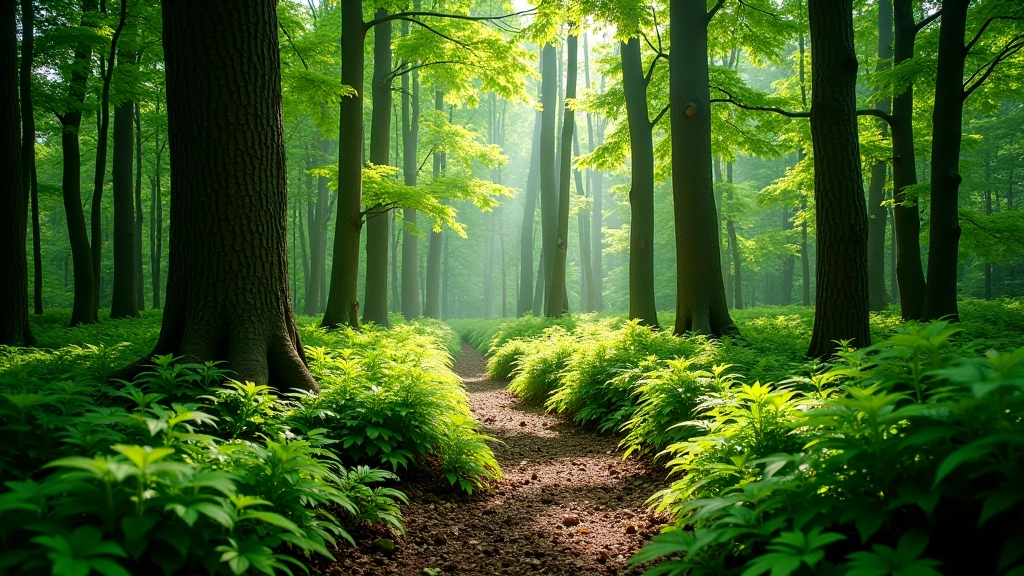 Forest wildlife habitat showing dense undergrowth and mature trees creating natural sanctuary